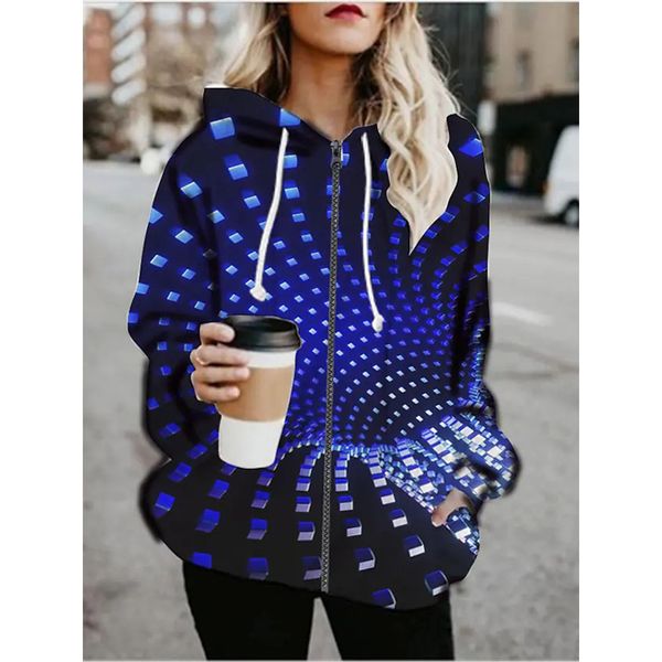 

distant 3d printing zipper hoodied& sweatshirts jacket sports fall & winter regular coat loose active streetwear long sleeve print going out, Black