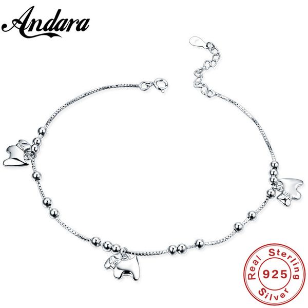 

100%925 sterling anklet puppy pendant silver chain woman jewelry, Red;blue