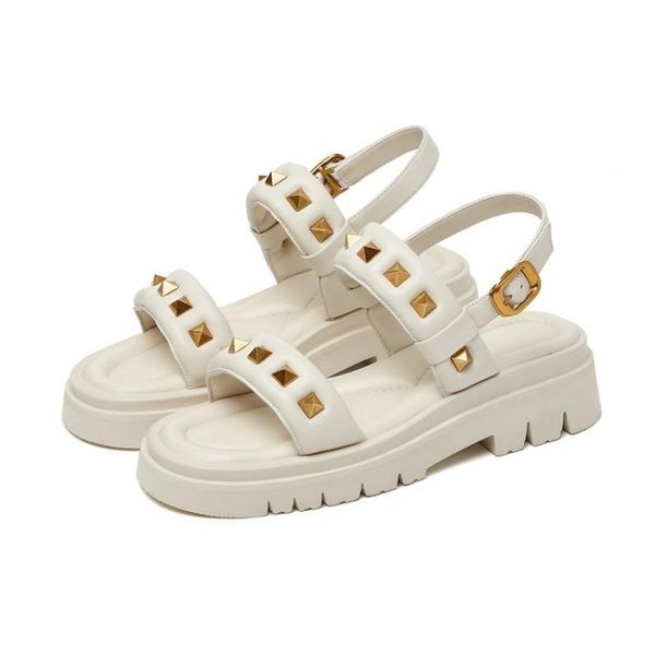 

sandals summer rivet women's open toe button muffin sole roman shoes comfortable casual ladies heels sandalias de mujer, Black