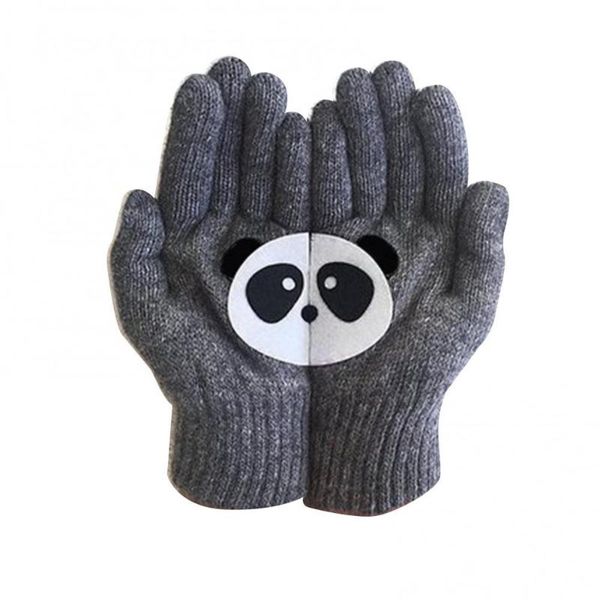 

five fingers gloves 1 pair women knitted cartoon bear for winter outdoor warm thickened mittens cute soft female womens girls, Blue;gray