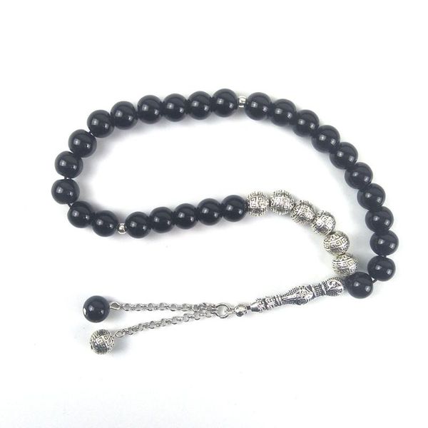 

beaded, strands 2021 design black onyx with silver beads 10mm natural stone tasbih muslim birthday gift