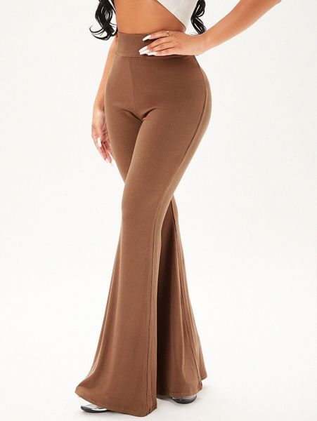 

sxy solid rib knit flare leg pants m5vn#, Black;white