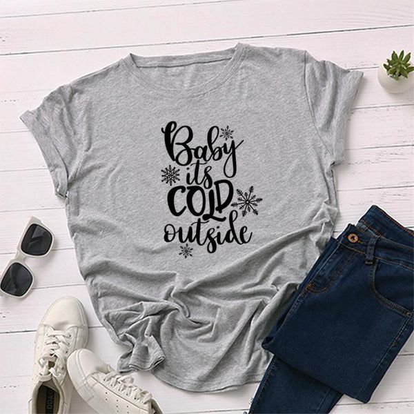 

women's t-shirt mom baby its cold outside fashion mama tshirt plus size harajuku women shirt cotton o neck funny letter mother short sl, White