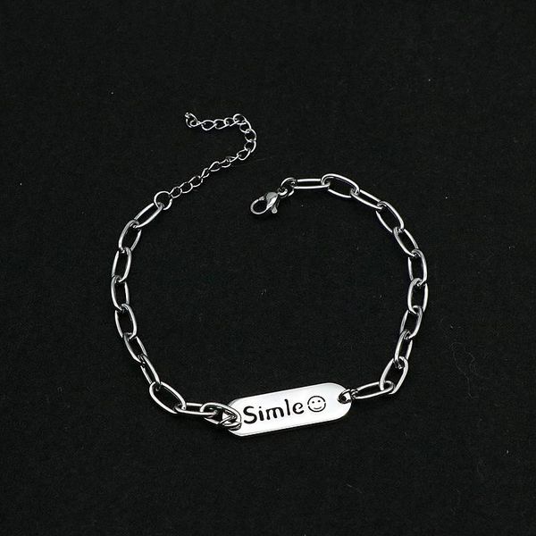 

link, chain vintage alphab square card titanium steel personality bracelet thai silver birthday party jewelry gift, Black