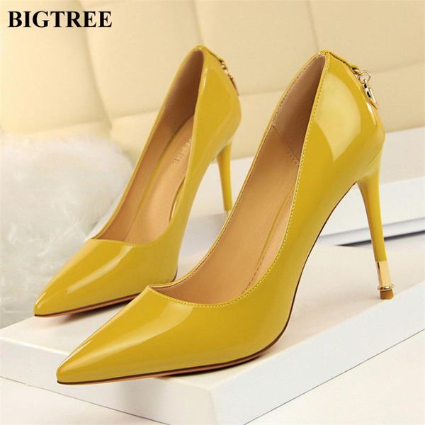 

women's fashion metal chain shallow office shoes patent leather pointed toe women pumps high heels party dress, Black