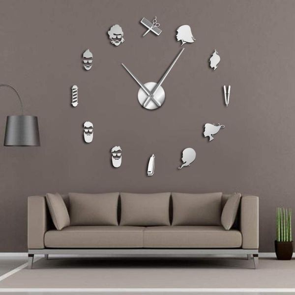 

wall clocks barber pole shears beauty salon diy art giant clock big needle frameless barbering shop hairdressing large watch