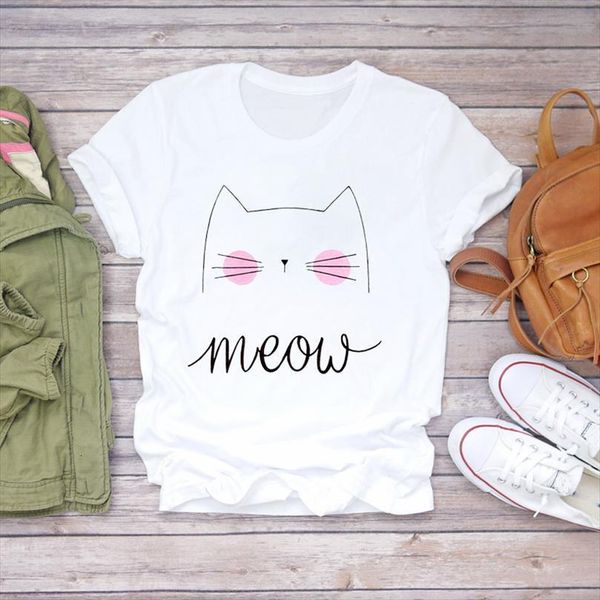 

men cat face animal t shirt kawaii clothes printing 90s graphic ladies print lady female tee, White;black
