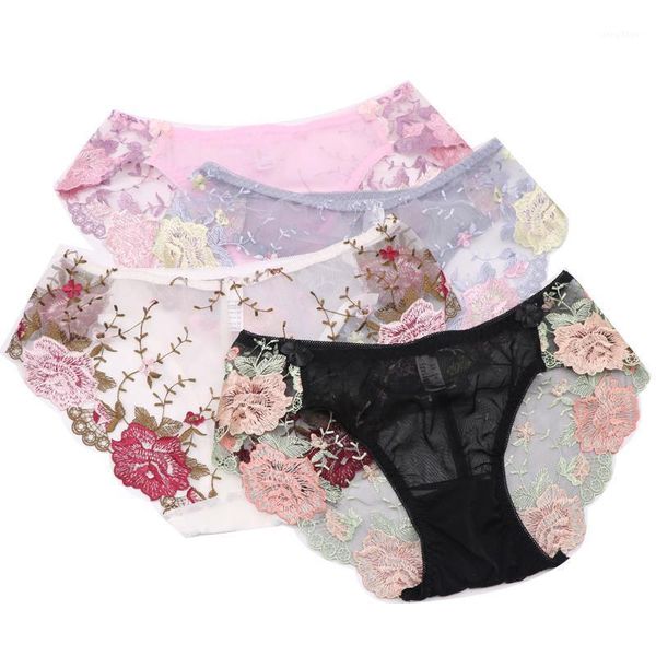 

1pcs fashion ultra-thin transparent erotic panties floral embroidery lace with cutouts for women low rise lingerie women's, Black;pink