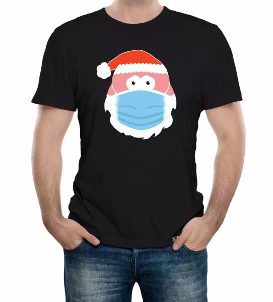 

men's santa face with face mask funny christmas t-shirt pandemic party, White;black