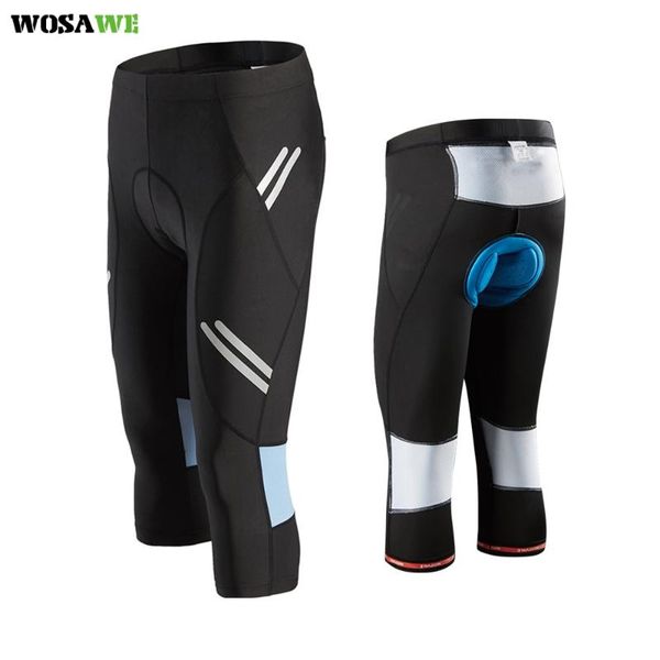 

racing pants wosawe men cycling elastic tight clothing gel pad calf-length bicycle shorts mtb bike, Black;blue