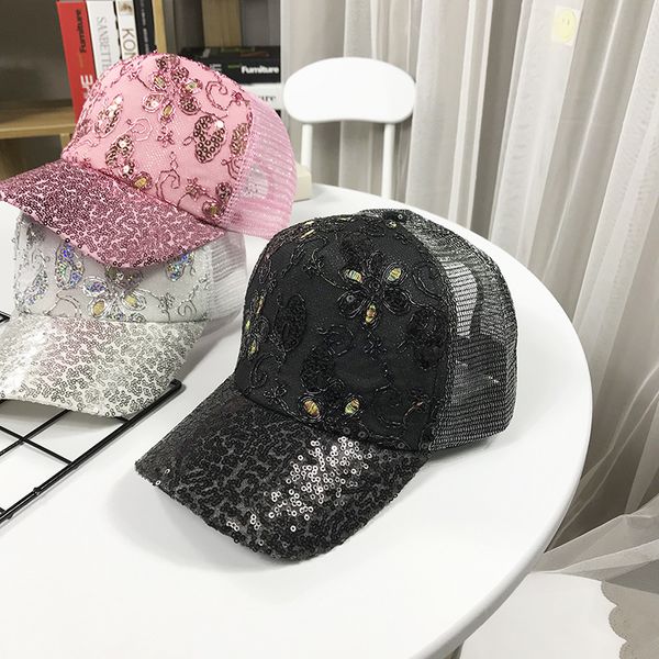 

caps fashion cap women's hat summer breathable sequin net outdoor sunshade korean casual baseball, Blue;gray