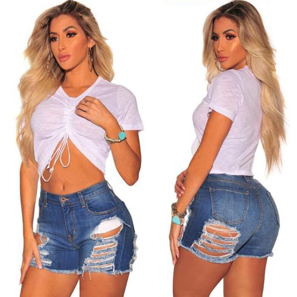 

women's jeans jenyage ripped casual shorts women summer 2021 boyfriend stretch bodycon high waist moto biker distressed denim, Blue