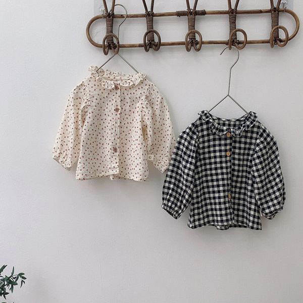 

girls' shirts, baby shirts, western style comfortable wood ear collar small shirts, White;black