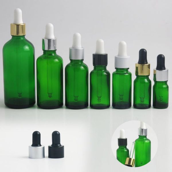

10pcs 1/2 oz 1oz green glass dropper bottle 10ml 15ml 20ml 30ml 50ml 100ml cosmetic essential oil pipette storage bottles & jars