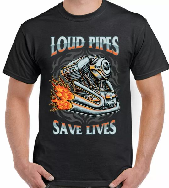 

biker loud pipes saves lives mens funny motorcycle bike custom, White;black