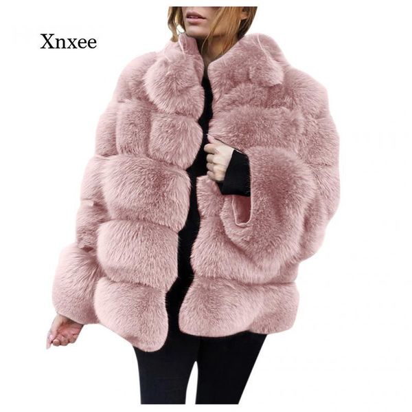 

women's fur & faux winter warm coat female large size stitching thick solid jacket casual fake, Black