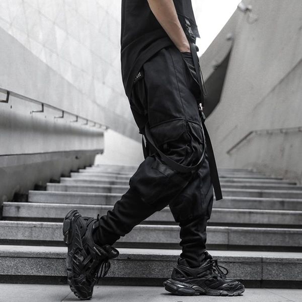 

men's pants fashion harem mens streetwear loose joggercasual hip hop male ribbons novel spring men sweatpants, Black