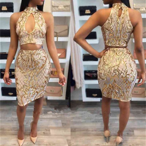 

fashion dress 2021 women's sequin embroidery two piece sleeveless, Black;pink