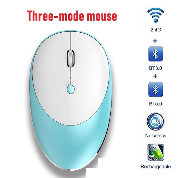 

mice three-mode wireless mouse bluetooth 5.0+ 3.0+2.4g mute rechargeable ultra-thin pink aluminum