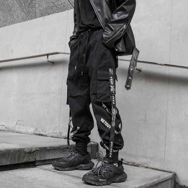 

men's pants houzhou black cargo joggers trousers for jogging japanese streetwear hip hop hippie techwear gothic ribbon ugo3