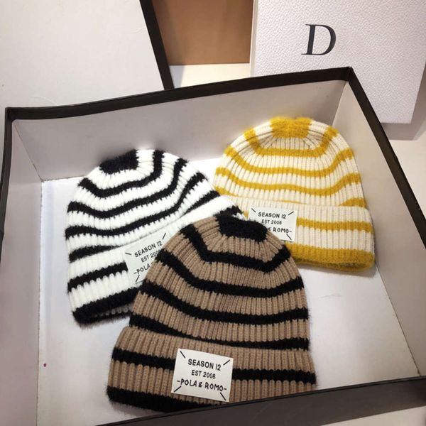 

hat women's autumn and winter versatile knitted fashion warm color matching striped wool pullover, Blue;gray