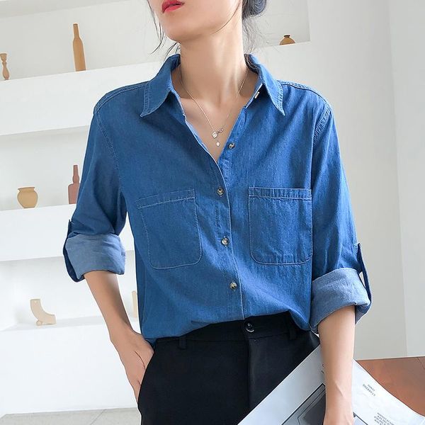 

jeans shirt women 2021 fashion casual female blouses shirts plus size s~3xl turn-down neck lady women's denim jackets, White