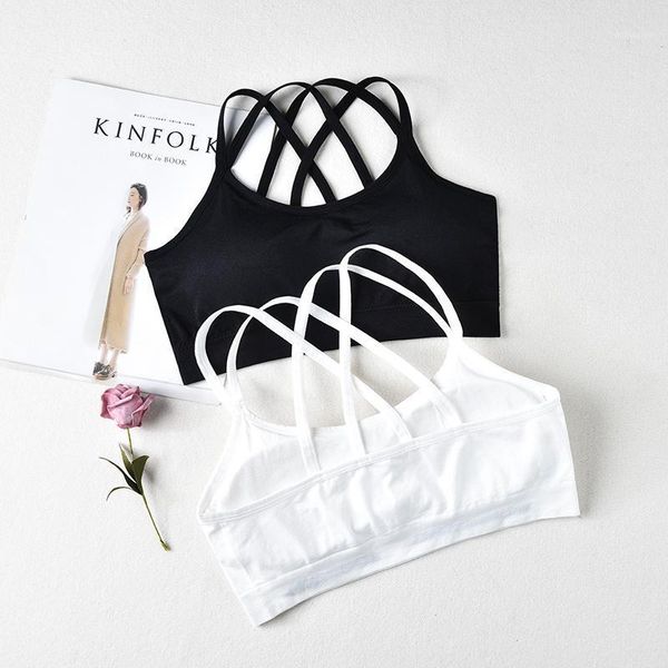 

camisoles & tanks auvinis tee bra beauty back with chest pad straps student underwear women anti-lighting sports no steel ring brassiere, Black;white