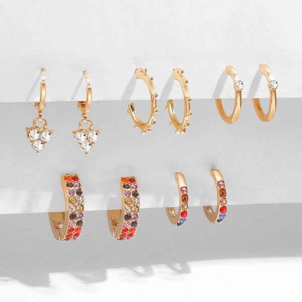 

hoop & huggie fashion bohemian colorful crystal earrings set for women vintage c-shaped alloy 2021 jewelry gift, Golden;silver