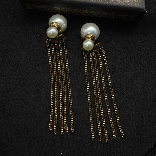 

design jewelry letter size pearl temperament tassel long women's earrings hanging feeling fashion, Silver