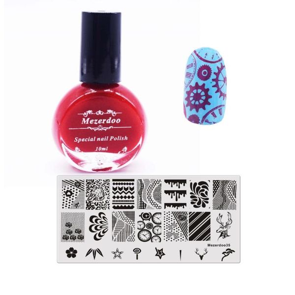 

nail polish mezerdoo stamp & + 1 mechanical gear design art template for stamping
