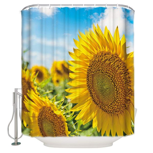 

sunflowers shower curtain with 12 hooks 72x72inch, polyester shower bath curtains waterproof home bathroom decorations,