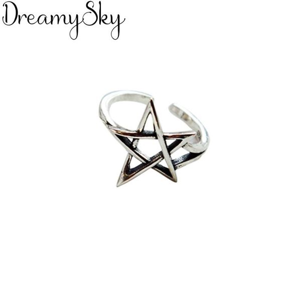 

wedding rings personality punk retro 925 sterling silver david star for women simple ladies adjustable size ring jewelry anillos, Slivery;golden