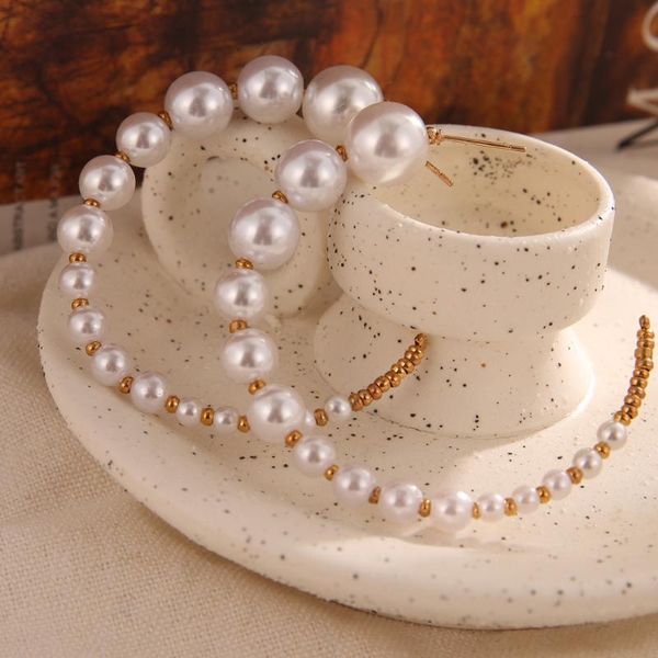 

hoop & huggie fashion oversized irregular pearl circle earrings 2021 korean gold round alloy big wedding jewelry gift, Golden;silver
