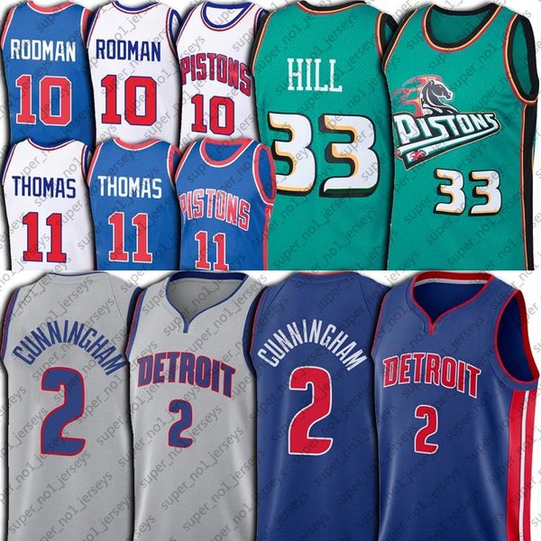 

2021 draft 2 cade cunningham jersey throwback grant 33 hill dennis 10 rodman isiah 11 thomas jerseys, Black;red