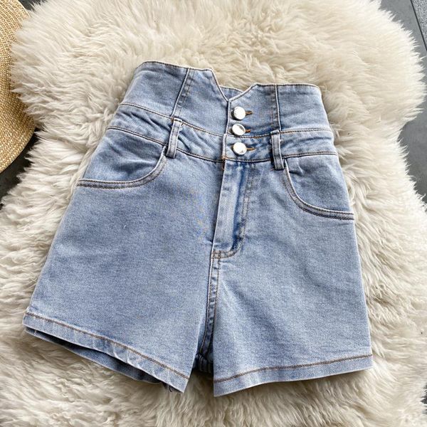 

women's jeans spring high waist shorts women fashion loose button skinny denim female streetwear black pants tide g1214, Blue
