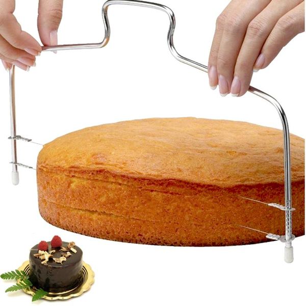 

double wire cake cutter slicer adjustable 2 line stainless steel diy bread divider leveler pastry knife kitchen baking tool & tools