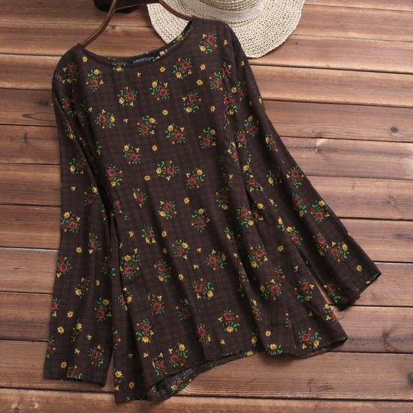 

women's blouses & shirts autumn vintage floral printed blouse zanzea 2021 women casual long sleeve tunic bohemian chemise femme blusas, White