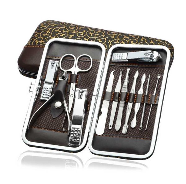 

12-piece manicure beauty nail tool set scissors clipper storage boxes & bins