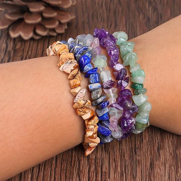 

beaded, strands irregular natural crystals chakras stone bracelet beads chips jewelry bracelets yellow clear aquamarines, Black