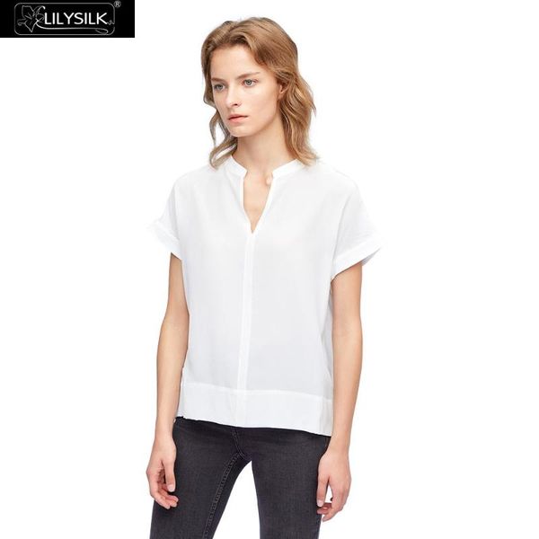 

women's blouses & shirts lilysilk silk tee versatile split neck ladies, White