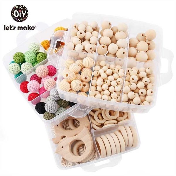 

silicone beads set wooden teether ring kit baby animal diy nursing crochet bead round geometric wood 211106