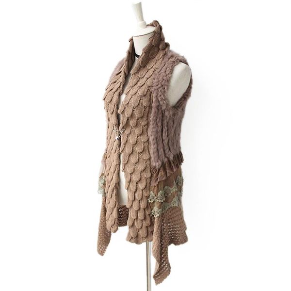 

scarves autumn winter women's real genuine knitted fur cardigan poncho wraps lady capes female stole vf5019, Blue;gray