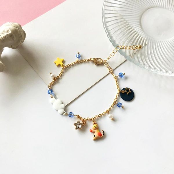 

beaded, strands girl cute cartoon small animal bracelet sweet love flower star pendant girlfriends fashion accessories, Black