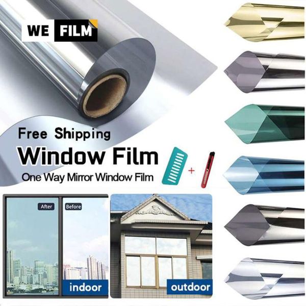 

blue silver one-way mirror window film for office home privacy effect solar tint 50cmx500cm self-adhesive uv stickers