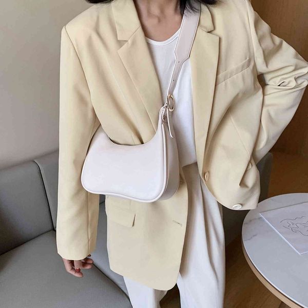 

half moon design small pu leather crossbody bags for women 2021 luxury solid color shoulder handbags lady simple travel bag 210226