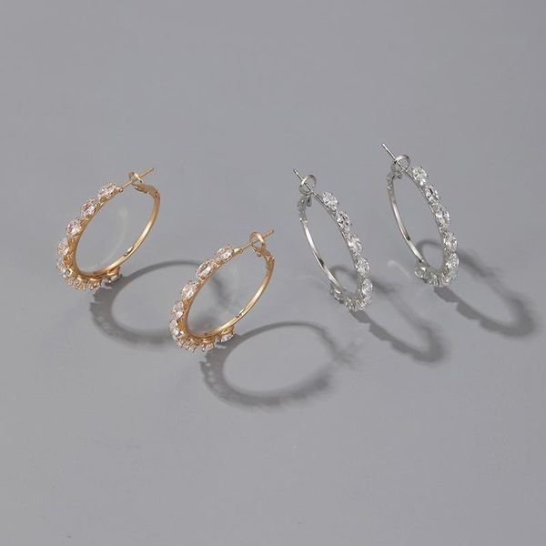 

hoop & huggie origin summer temperament rhinestone gold silver color circle earring for women femme metal geometric jewelry, Golden;silver