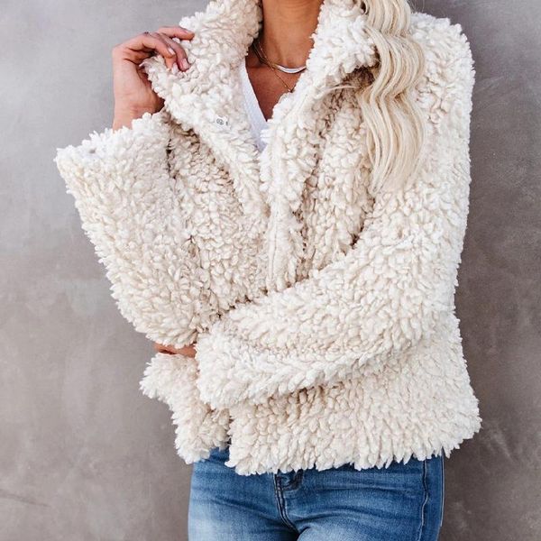 

women's jackets 2022 autumn winter fashion solid plush coats women elegant stand collar long sleeve cardigan casual ladies coat, Black;brown