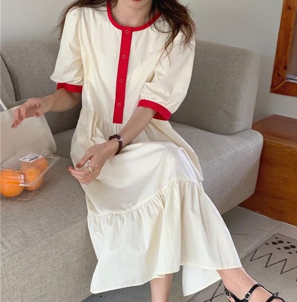 

party dresses korean summer midi long woman fashion casual single breasted loose a line dress you738, White;black
