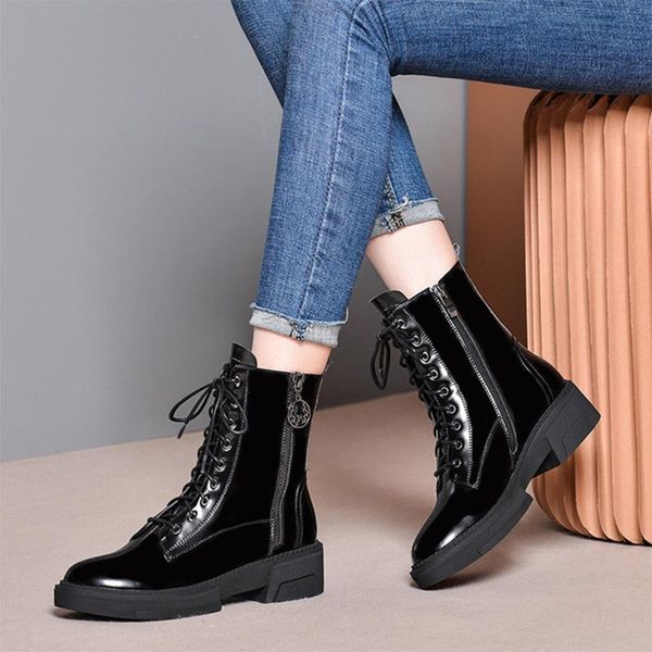 

boots women's winter shoe 2021 genuine leather ladies short warm non-slip student ankle zapatos de mujer, Black
