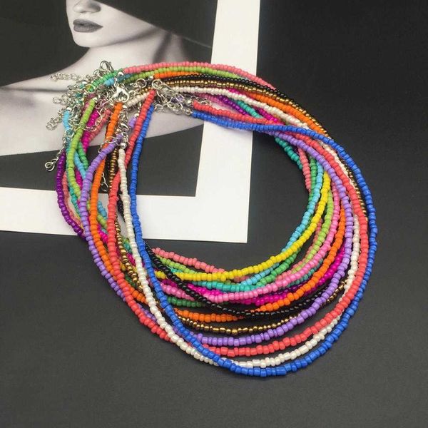 

omy simple choker necklace women fashion seed beads stand of girl for party beach travel trendy jewelry, Silver